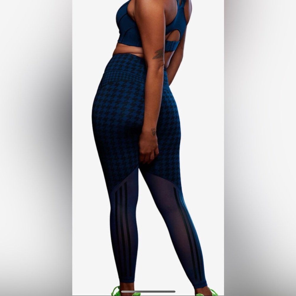 💜 Ivy Park x Adidas SET black blue houndstooth bra 2x & leggings large NWT